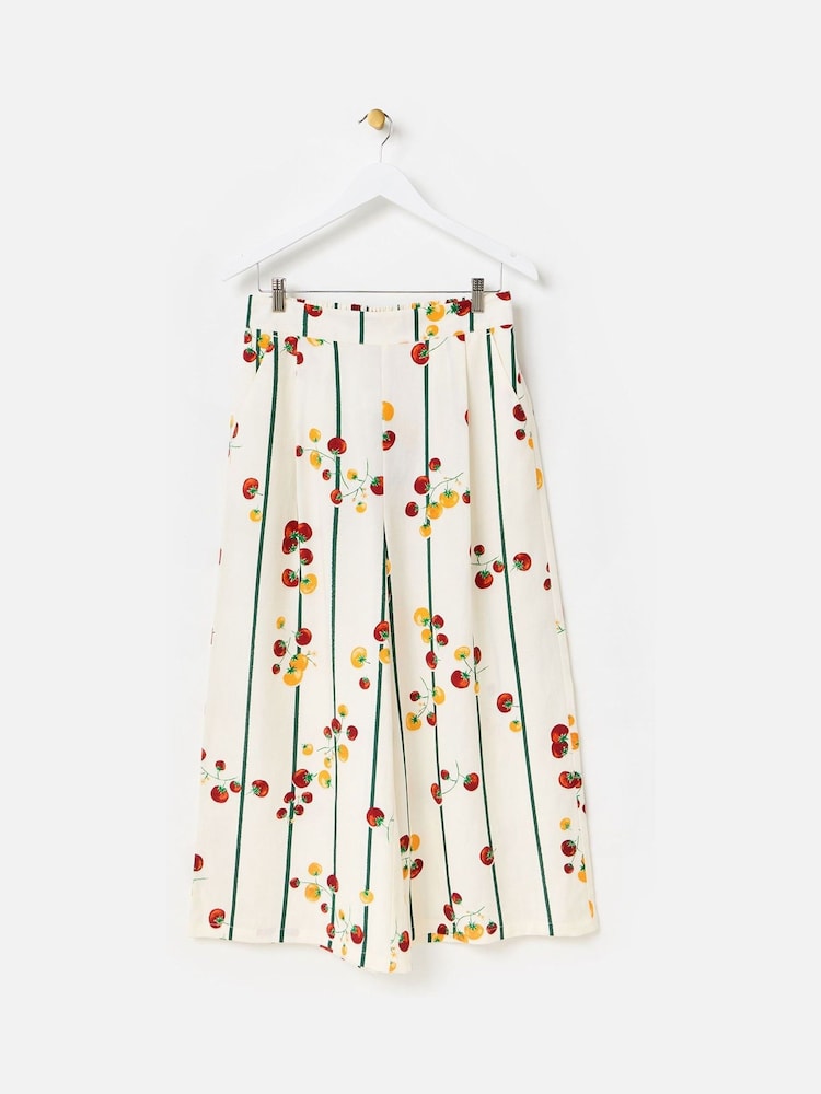 Oliver Bonas White Striped Tomato Print Wide Leg Culotte Trousers - Image 1 of 5