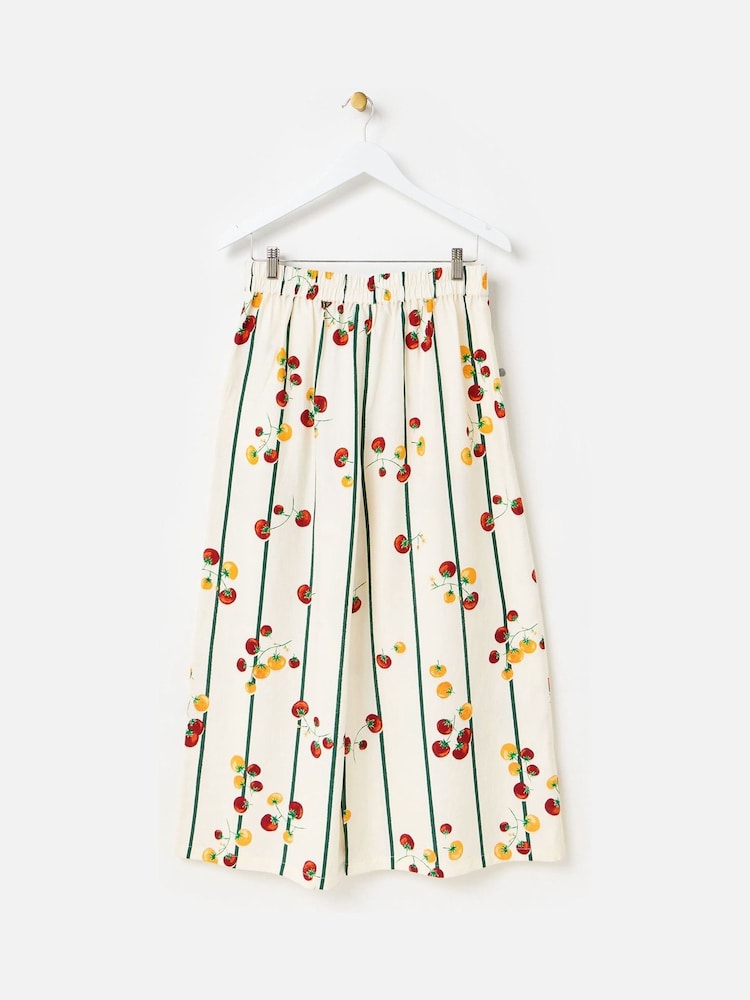 Oliver Bonas White Striped Tomato Print Wide Leg Culotte Trousers - Image 2 of 5