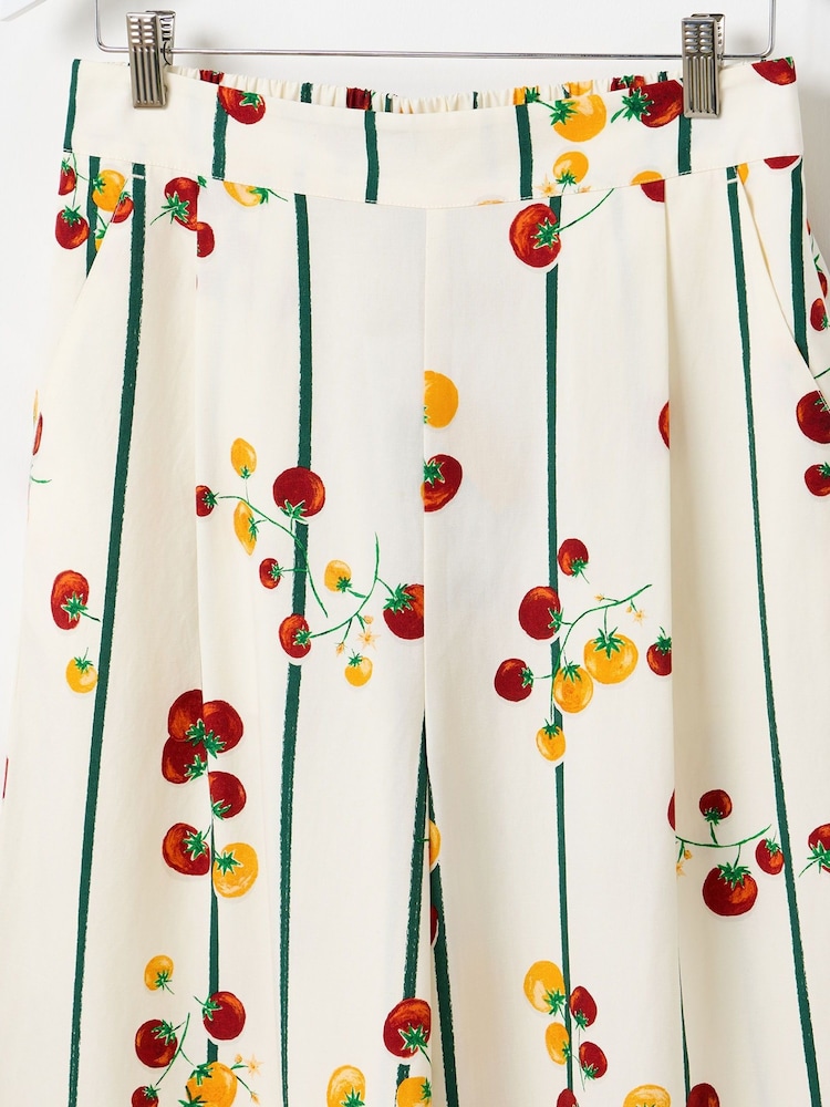 Oliver Bonas White Striped Tomato Print Wide Leg Culotte Trousers - Image 5 of 5
