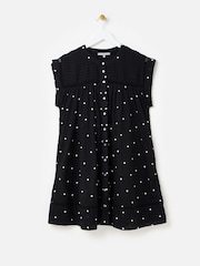 Oliver Bonas Black Embroidered Spot Print Mini Dress - Image 1 of 6