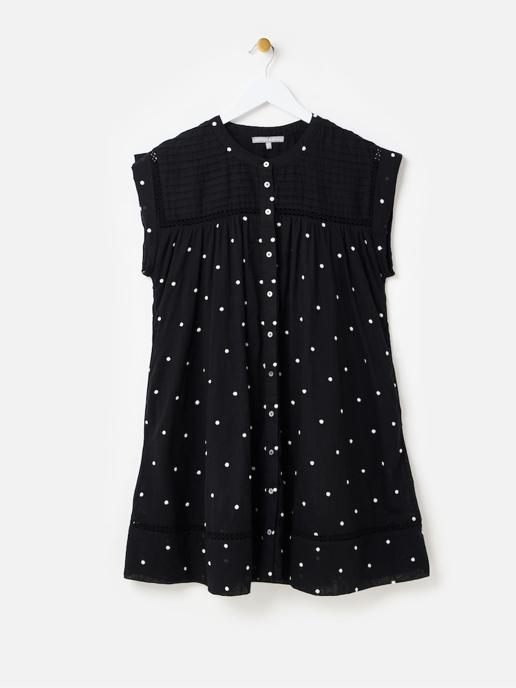 Oliver Bonas Black Embroidered Spot Print Mini Dress - Image 1 of 6