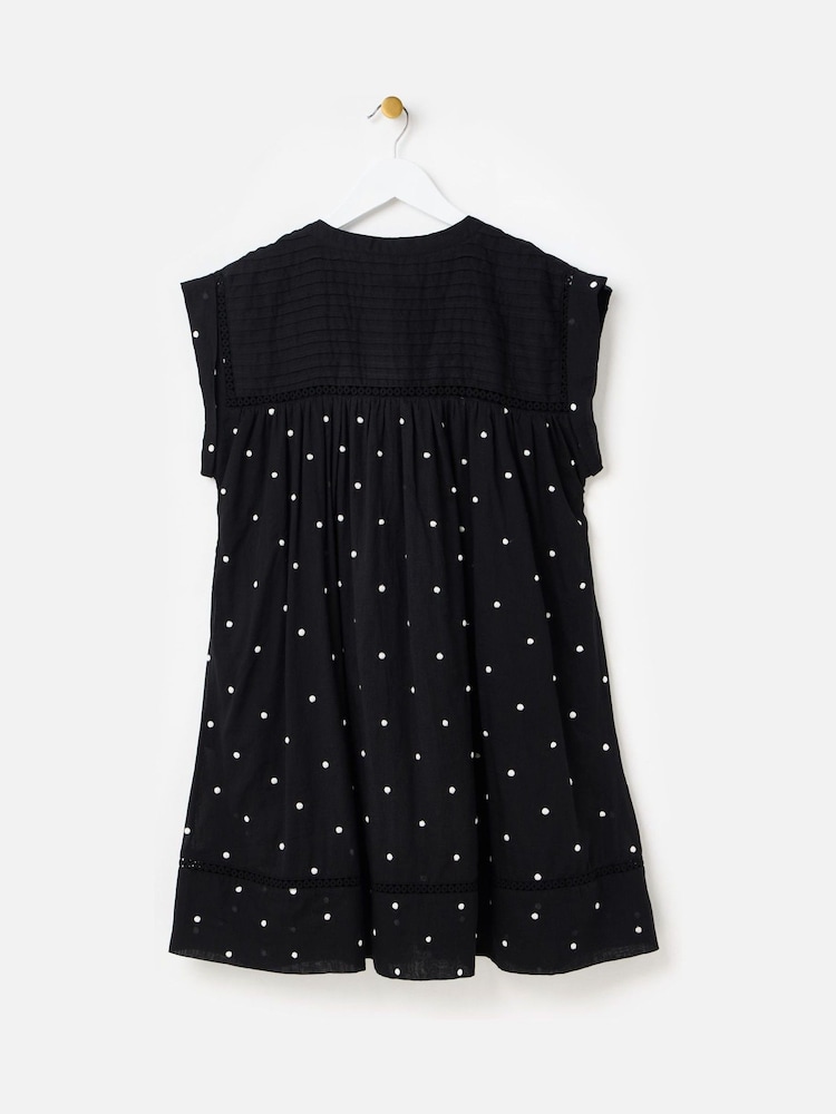 Oliver Bonas Black Embroidered Spot Print Mini Dress - Image 2 of 6 Oliver Bonas Black Embroidered Spot Print Mini Dress - Image 2 of 6