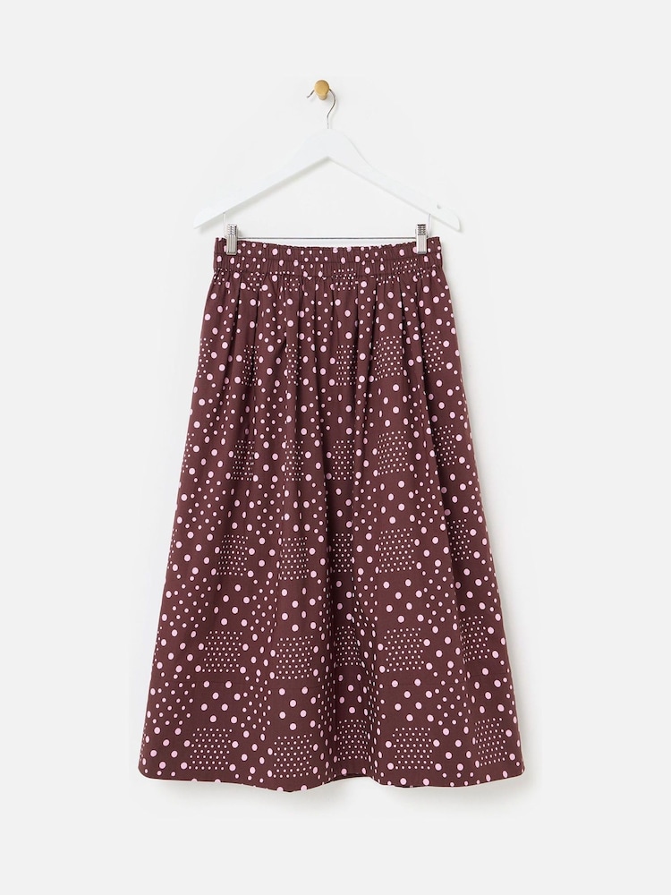 Oliver Bonas Brown Spot Print Midi Skirt - Image 1 of 5 Oliver Bonas Brown Spot Print Midi Skirt - Image 1 of 5