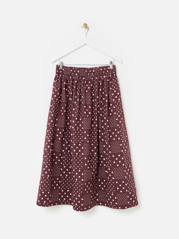 Oliver Bonas Brown Spot Print Midi Skirt - Image 2 of 5 Oliver Bonas Brown Spot Print Midi Skirt - Image 2 of 5