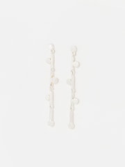 Oliver Bonas Silver Tone Iris Brushed Bar Chain Earrings - Image 1 of 4