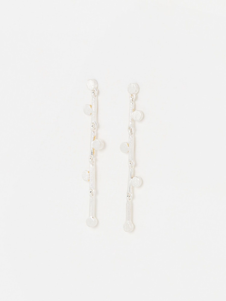 Oliver Bonas Silver Tone Iris Brushed Bar Chain Earrings - Image 1 of 4