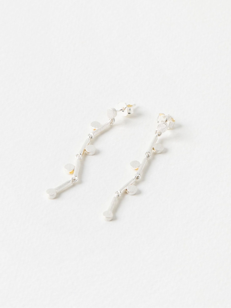 Oliver Bonas Silver Tone Iris Brushed Bar Chain Earrings - Image 2 of 4 Oliver Bonas Silver Tone Iris Brushed Bar Chain Earrings - Image 2 of 4