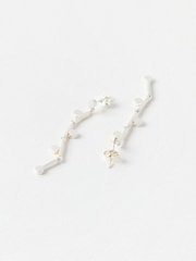 Oliver Bonas Silver Tone Iris Brushed Bar Chain Earrings - Image 3 of 4