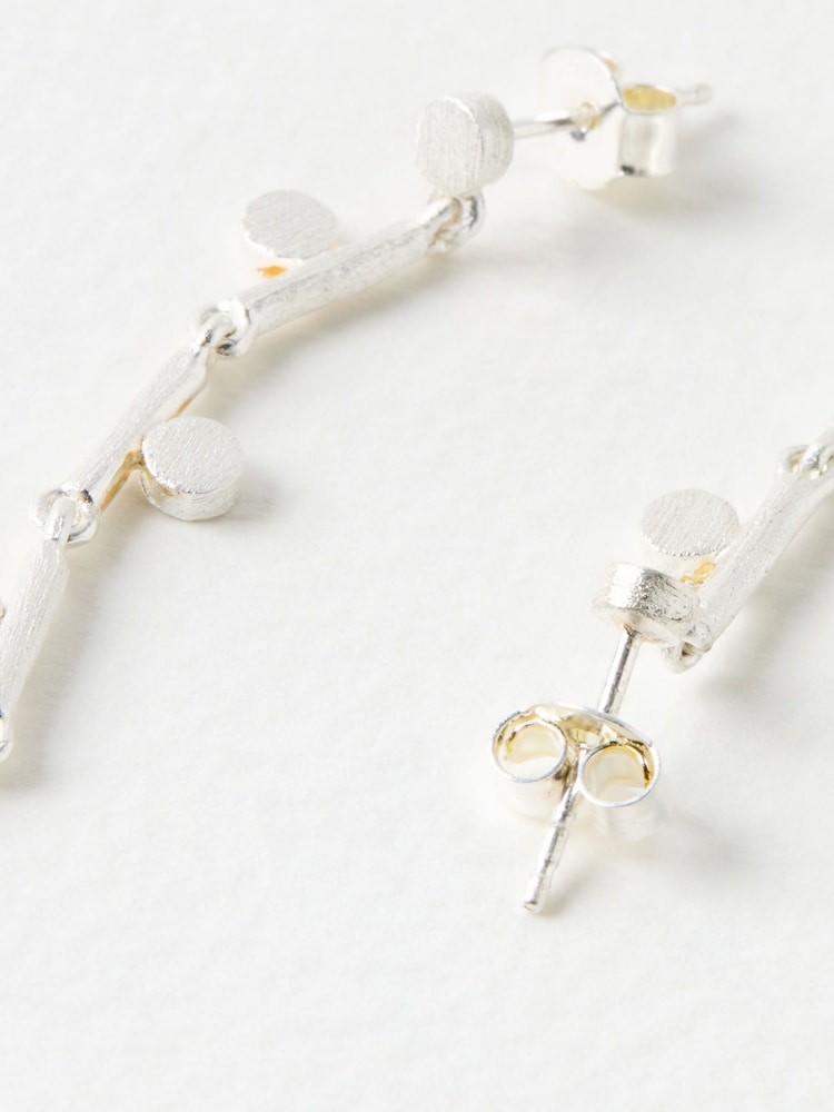 Oliver Bonas Silver Tone Iris Brushed Bar Chain Earrings - Image 4 of 4 Oliver Bonas Silver Tone Iris Brushed Bar Chain Earrings - Image 4 of 4