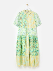 Oliver Bonas Green Floral Print Tiered Midi Shirt Dress - Image 1 of 6