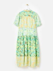 Oliver Bonas Green Floral Print Tiered Midi Shirt Dress - Image 2 of 6