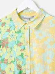 Oliver Bonas Green Floral Print Tiered Midi Shirt Dress - Image 3 of 6