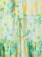 Oliver Bonas Green Floral Print Tiered Midi Shirt Dress - Image 5 of 6
