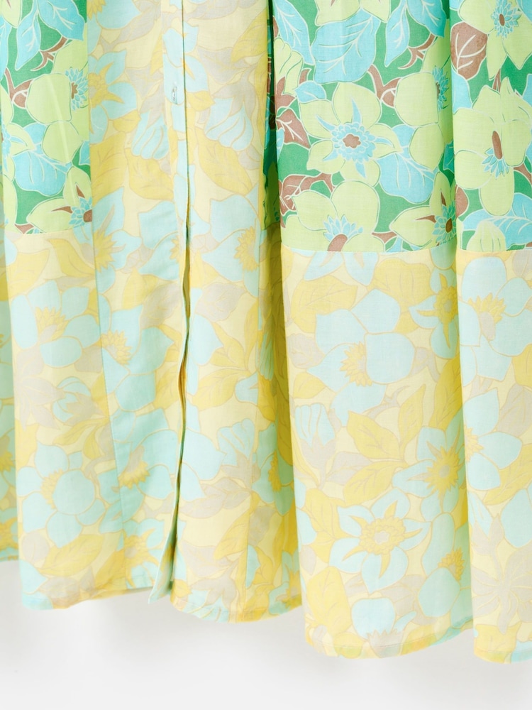 Oliver Bonas Green Floral Print Tiered Midi Shirt Dress - Image 6 of 6