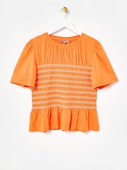 Oliver Bonas Orange Shirred Short Sleeve T-Shirt - Image 1 of 6