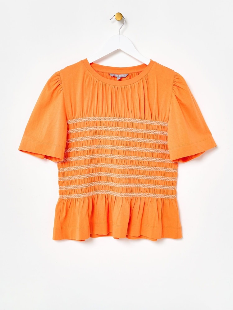 Oliver Bonas Orange Shirred Short Sleeve T-Shirt - Image 1 of 6 Oliver Bonas Orange Shirred Short Sleeve T-Shirt - Image 1 of 6