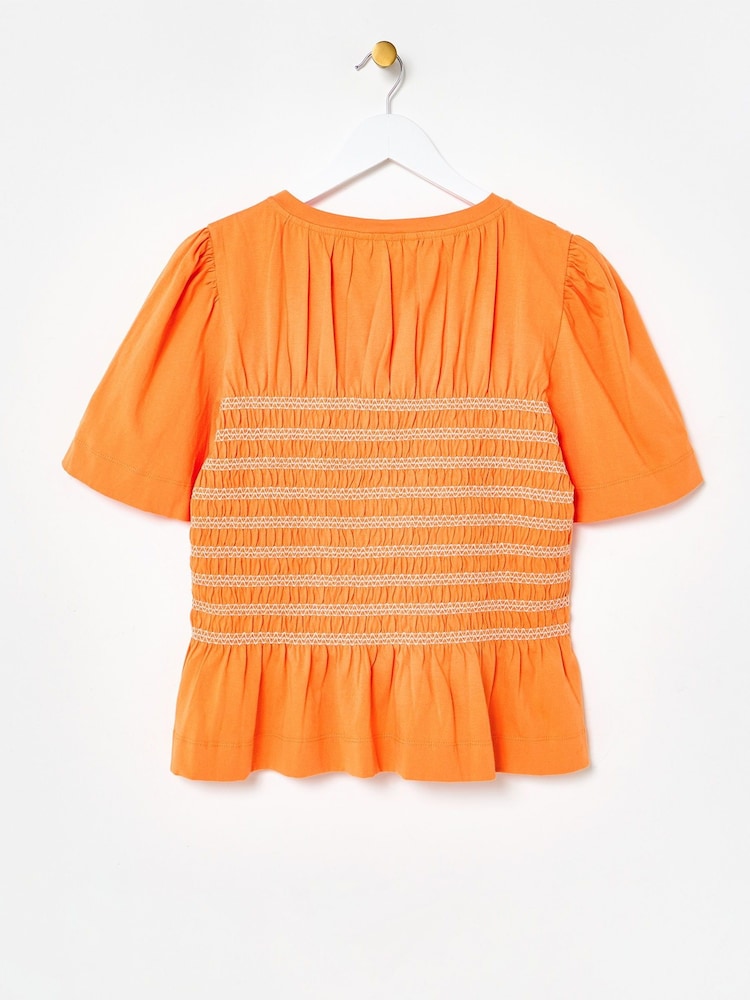 Oliver Bonas Orange Shirred Short Sleeve T-Shirt - Image 2 of 6 Oliver Bonas Orange Shirred Short Sleeve T-Shirt - Image 2 of 6