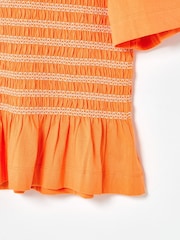 Oliver Bonas Orange Shirred Short Sleeve T-Shirt - Image 5 of 6