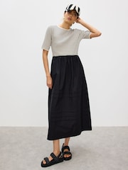 Oliver Bonas Black Striped Short Sleeve Midi Dress - Image 1 of 6