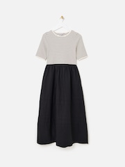 Oliver Bonas Black Striped Short Sleeve Midi Dress - Image 2 of 6