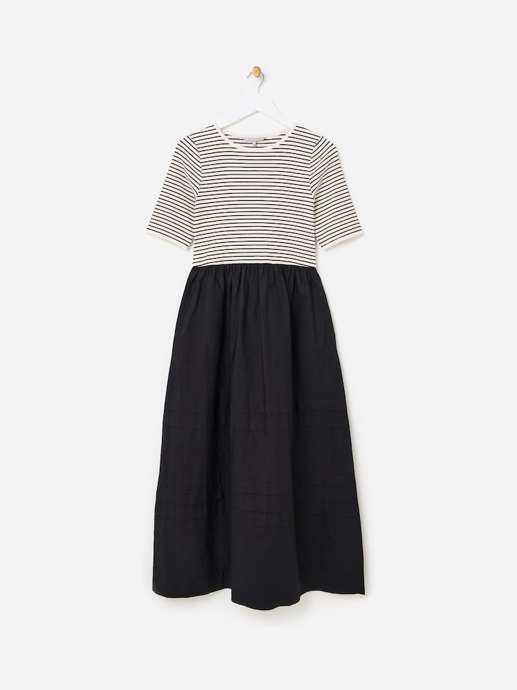 Oliver Bonas Black Striped Short Sleeve Midi Dress - Image 2 of 6