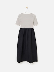Oliver Bonas Black Striped Short Sleeve Midi Dress - Image 3 of 6