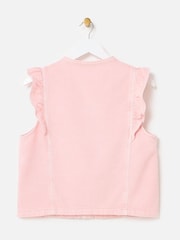 Oliver Bonas Pink Washed Frill Sleeve Denim Waistcoat - Image 2 of 6