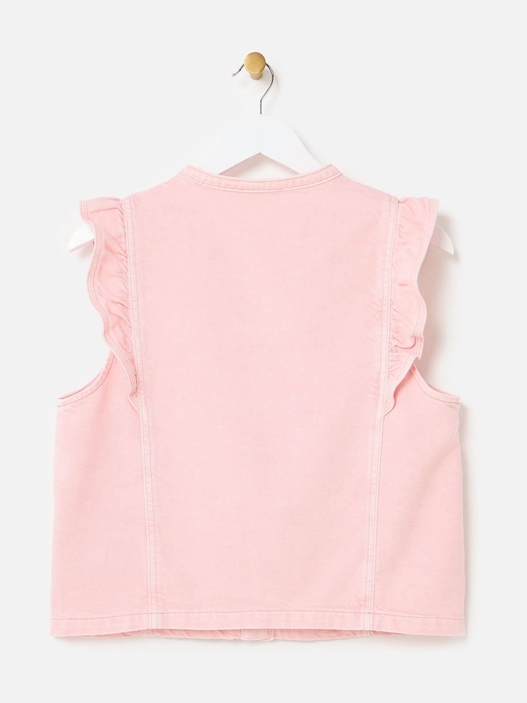 Oliver Bonas Pink Washed Frill Sleeve Denim Waistcoat - Image 2 of 6