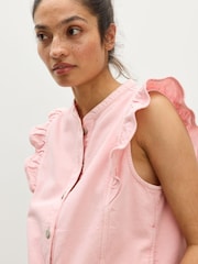 Oliver Bonas Pink Washed Frill Sleeve Denim Waistcoat - Image 6 of 6