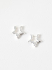 Oliver Bonas Silver Tone Star Outline Hoop Earrings - Image 1 of 3