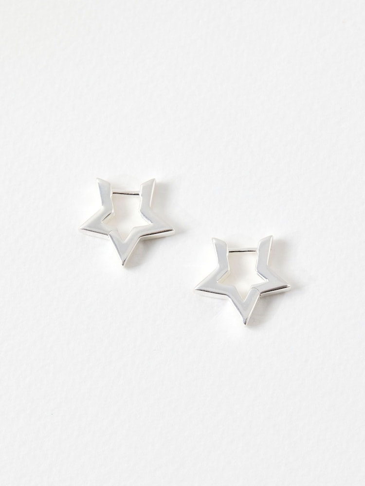 Oliver Bonas Silver Tone Star Outline Hoop Earrings - Image 1 of 3