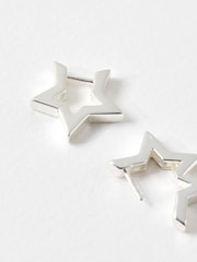 Oliver Bonas Silver Tone Star Outline Hoop Earrings - Image 3 of 3