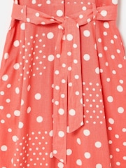 Oliver Bonas Pink Spot Print Tie Waist Linen Blend Jumpsuit - Image 5 of 6