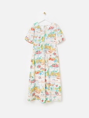Oliver Bonas White Floral Print Embroidered Fruit Print Puff Sleeve Midi Dress - Image 1 of 5