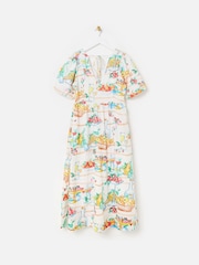 Oliver Bonas White Floral Print Embroidered Fruit Print Puff Sleeve Midi Dress - Image 2 of 5