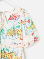 Oliver Bonas White Floral Print Embroidered Fruit Print Puff Sleeve Midi Dress - Image 3 of 5