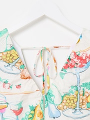Oliver Bonas White Floral Print Embroidered Fruit Print Puff Sleeve Midi Dress - Image 4 of 5