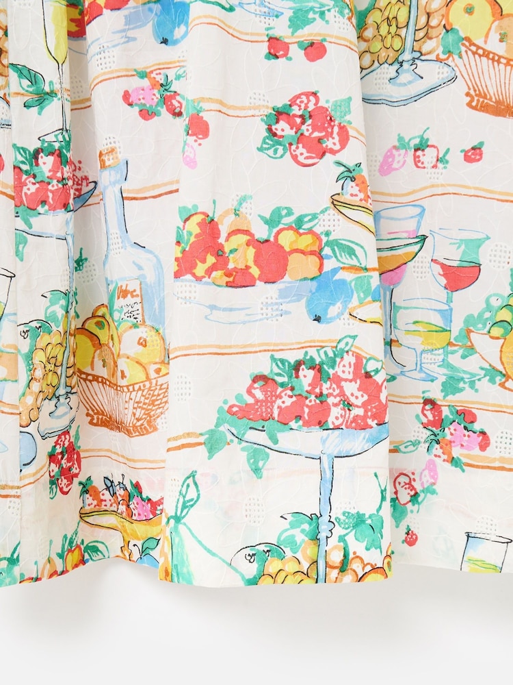 Oliver Bonas White Floral Print Embroidered Fruit Print Puff Sleeve Midi Dress - Image 5 of 5