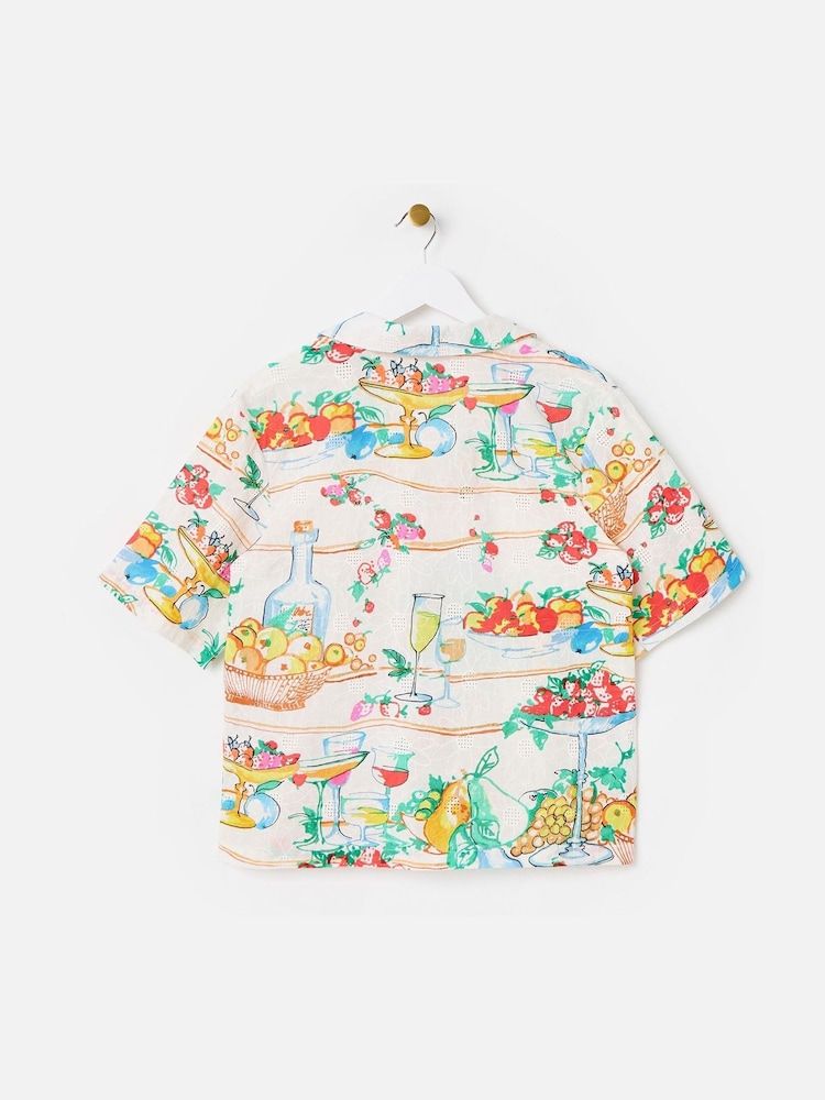 Oliver Bonas White Floral Fruit Print Embroidered Short Sleeve Shirt - Image 2 of 6