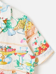 Oliver Bonas White Floral Fruit Print Embroidered Short Sleeve Shirt - Image 3 of 6
