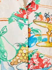Oliver Bonas White Floral Fruit Print Embroidered Short Sleeve Shirt - Image 6 of 6