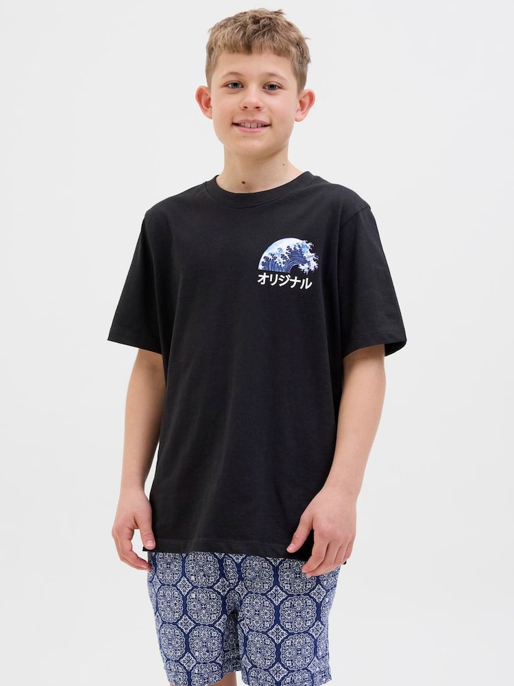 JACK & JONES JUNIOR Back Graphic Print Short Sleeve Black T-Shirt - Image 1 of 5