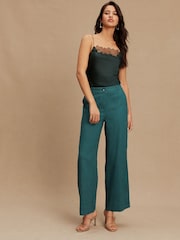 Teal Blue Smart Front Linen Blend Wide Leg Trousers - Image 2 of 8