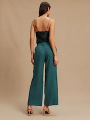 Teal Blue Smart Front Linen Blend Wide Leg Trousers - Image 3 of 8