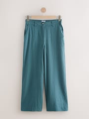 Teal Blue Smart Front Linen Blend Wide Leg Trousers - Image 6 of 8