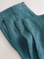 Teal Blue Smart Front Linen Blend Wide Leg Trousers - Image 7 of 8