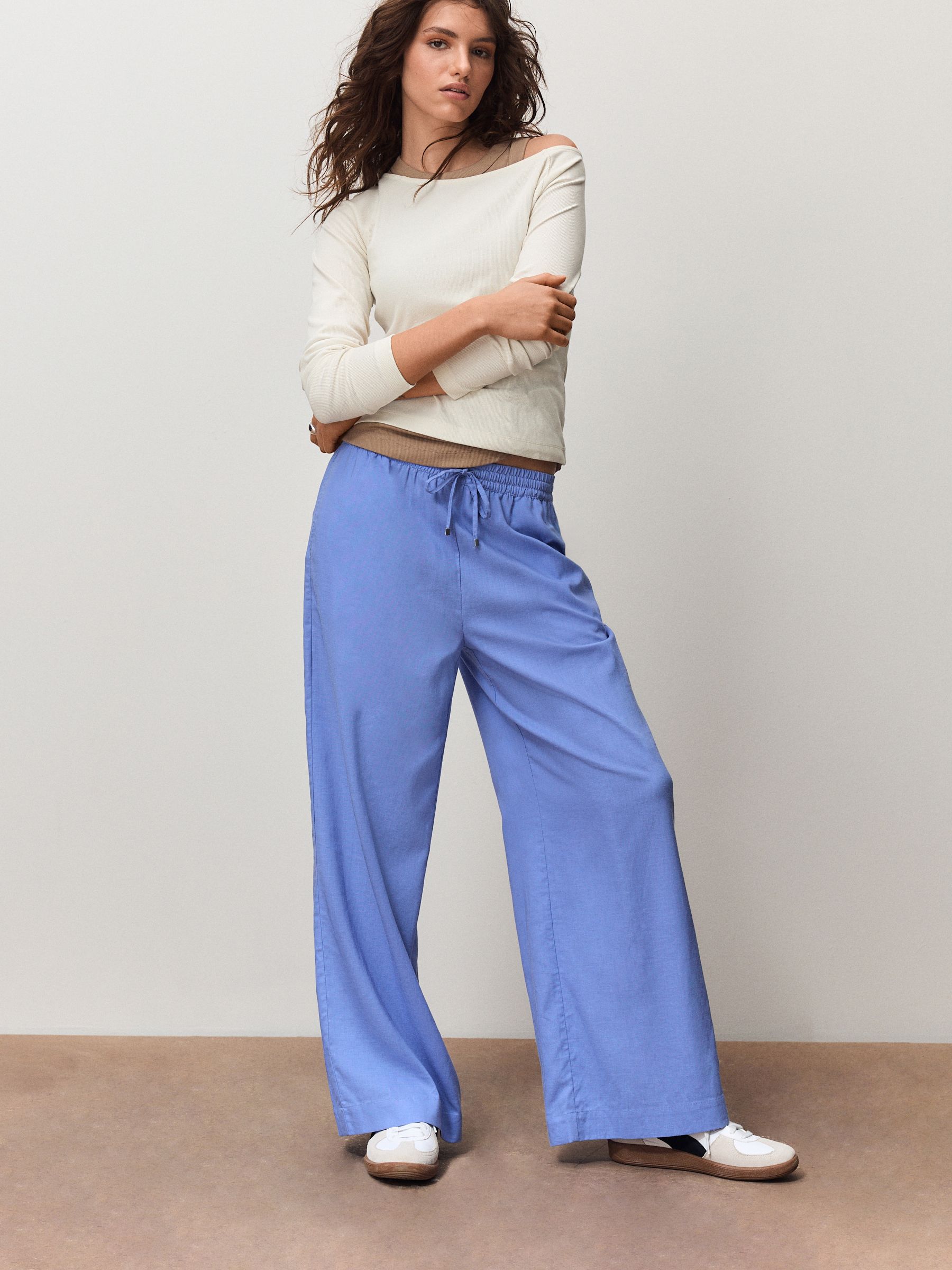 Buy Blue Pull On Wide Leg Trousers With Linen from Next Canada