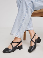 JD Williams Black Wide Fit Cross Strap Slingback Mary Jane Shoes - Image 1 of 1