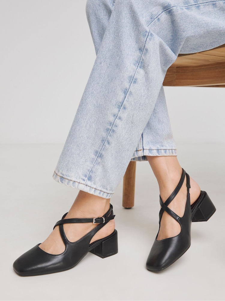JD Williams Black Wide Fit Cross Strap Slingback Mary Jane Shoes - Image 1 of 1