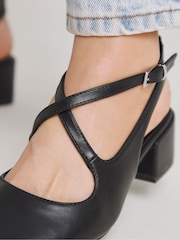 JD Williams Black Wide Fit Cross Strap Slingback Mary Jane Shoes - Image 3 of 4
